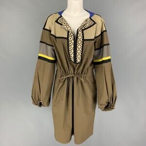 ETRO Size 12 Taupe Black Mixed Patterns Drawstring Dress